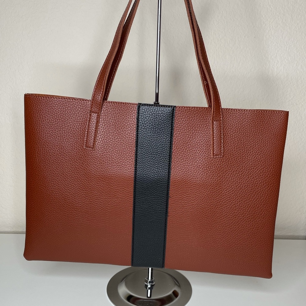 Vince Camuto Tan & Black Vegan Leather Luck NWOT